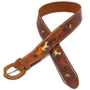 horses belt genuine leather Size 32 brown tooling